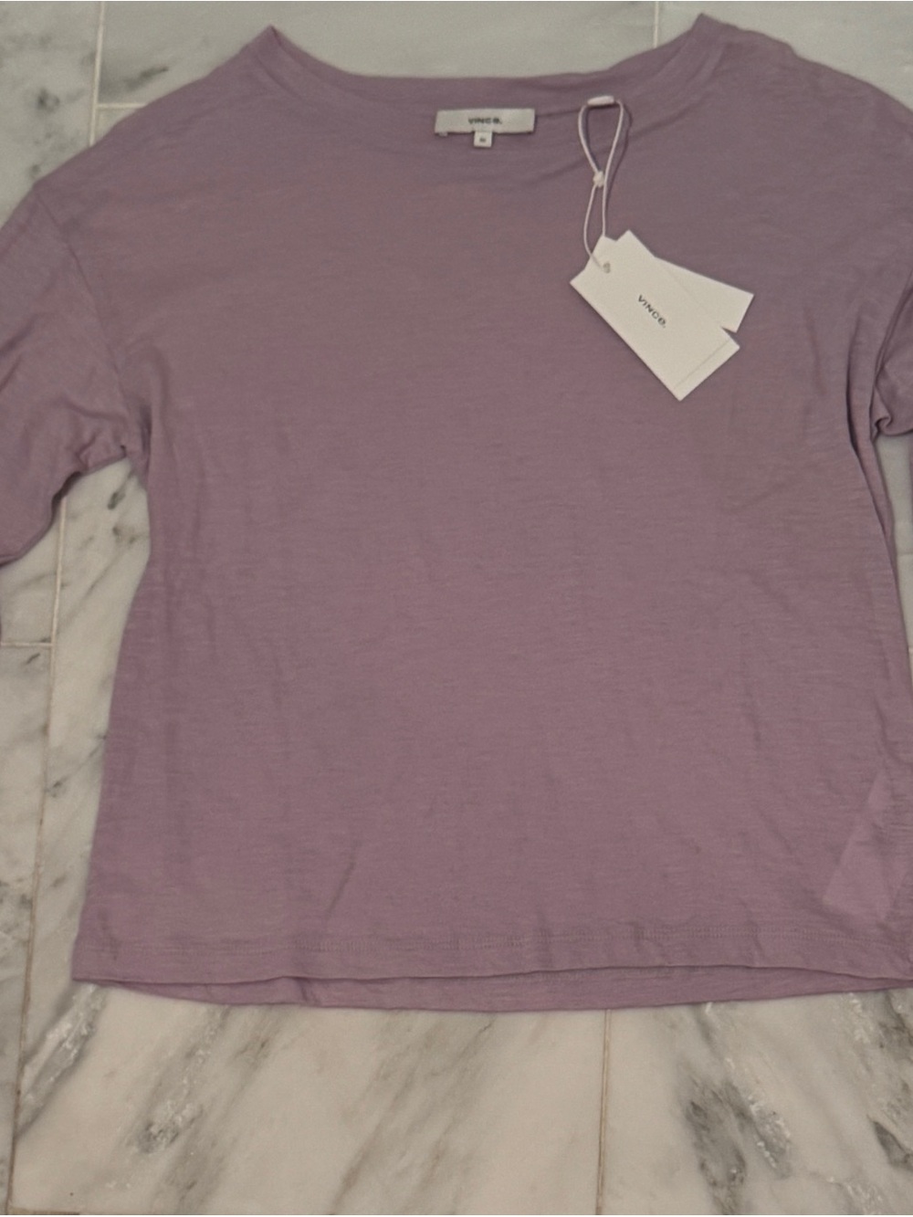 Vince Boxy Long Sleeve Crew Neck Tee Violetta Purple XS NWT $110 Pima Cotton